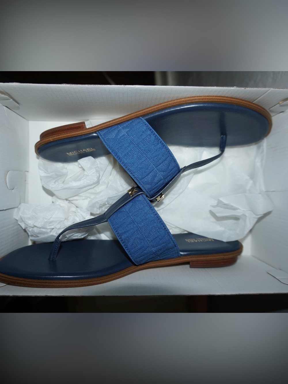 Michael Kors Verity Logo Leather Denim Sandal Women's